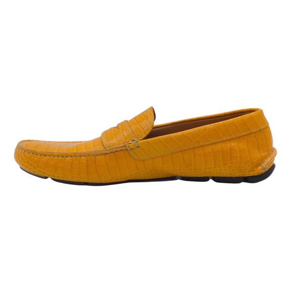 Prada Men's Mustard Crocodile Leather Driving Loafers - Picture 3 of 6